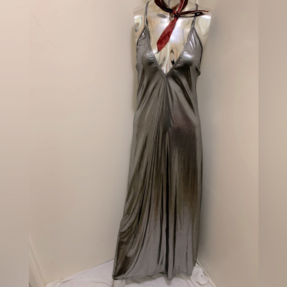 American Apparel Vintage Maxi Dress Metallic Jersey Strappy (Gun Metal)